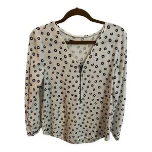 Zara Basic Cream and Black Leopard Print Half Zip Blouse
